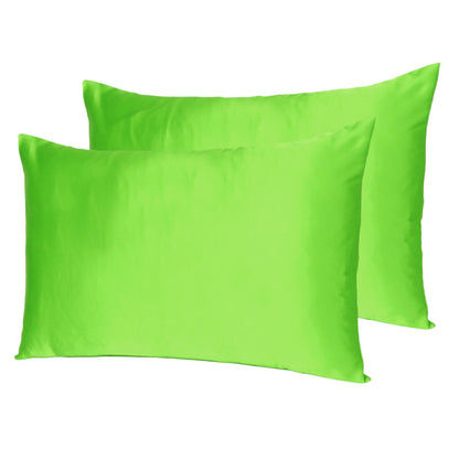 Bright Green Dreamy Set Of 2 Silky Satin Queen Pillowcases-5