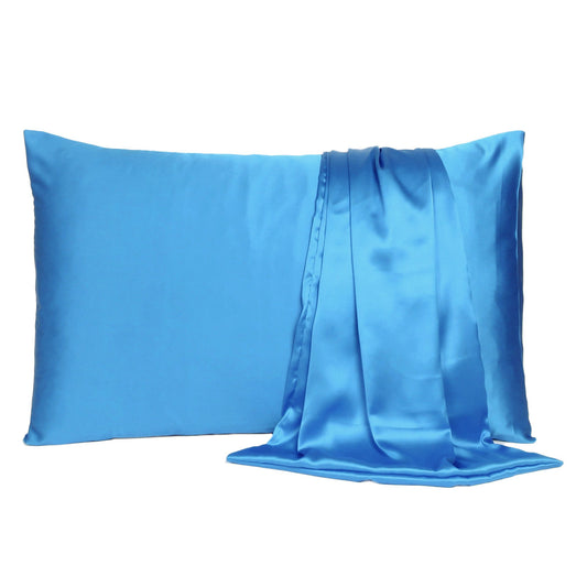 Bright Blue Dreamy Set Of 2 Silky Satin Queen Pillowcases-0