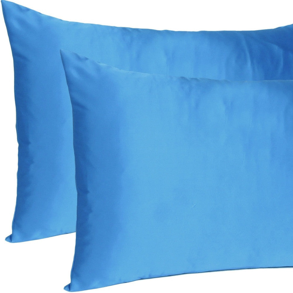 Bright Blue Dreamy Set Of 2 Silky Satin Queen Pillowcases-6