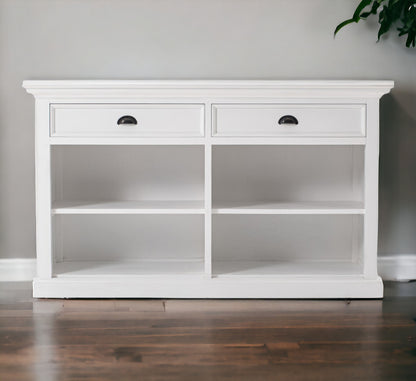 57" White Wood Two Drawer Buffet Table-0