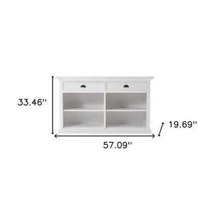 57" White Wood Two Drawer Buffet Table-8