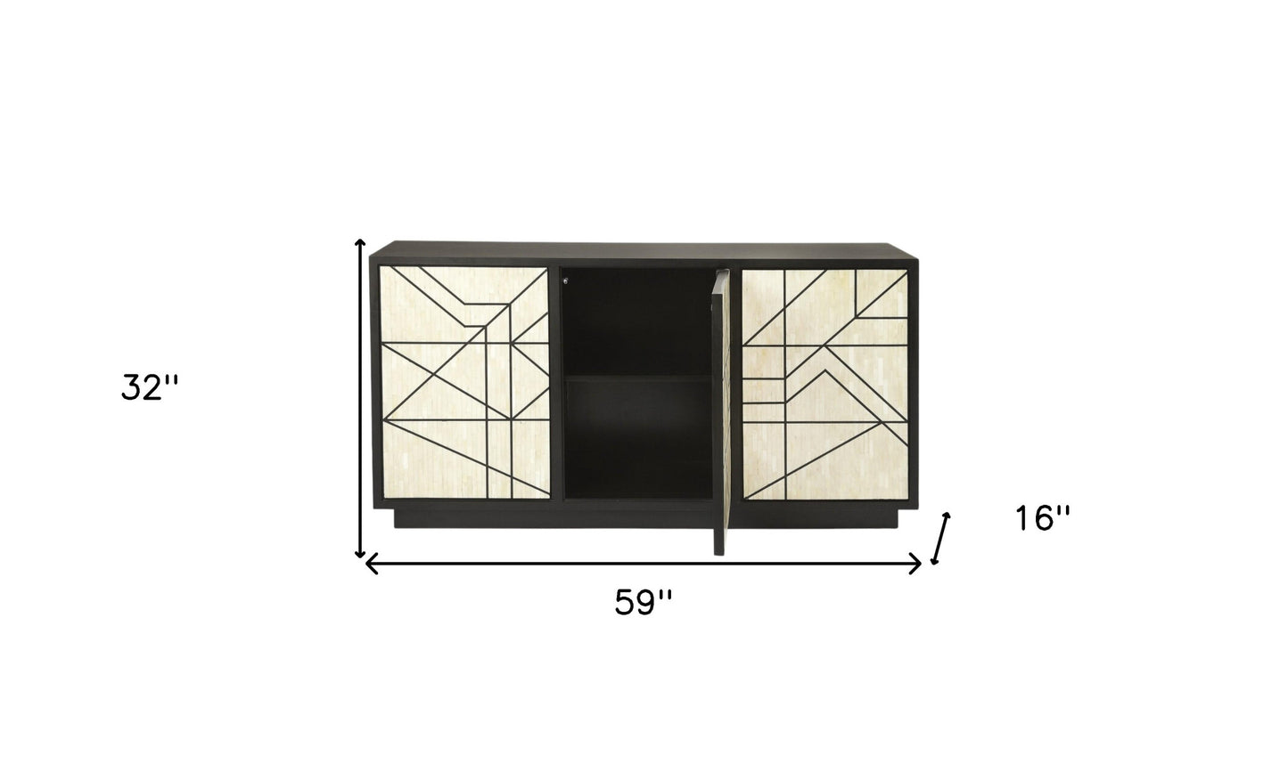 59" Natural and Black Sideboard with Three Doors-7