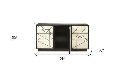 59" Natural and Black Sideboard with Three Doors-7