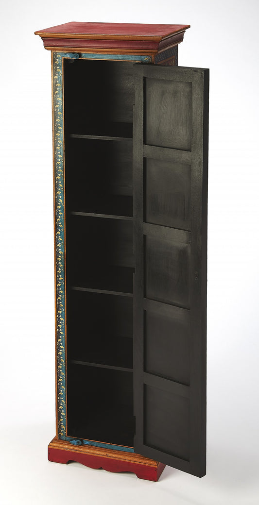 60" Red Blue and Gold Hand Painted Accent Cabinet-0