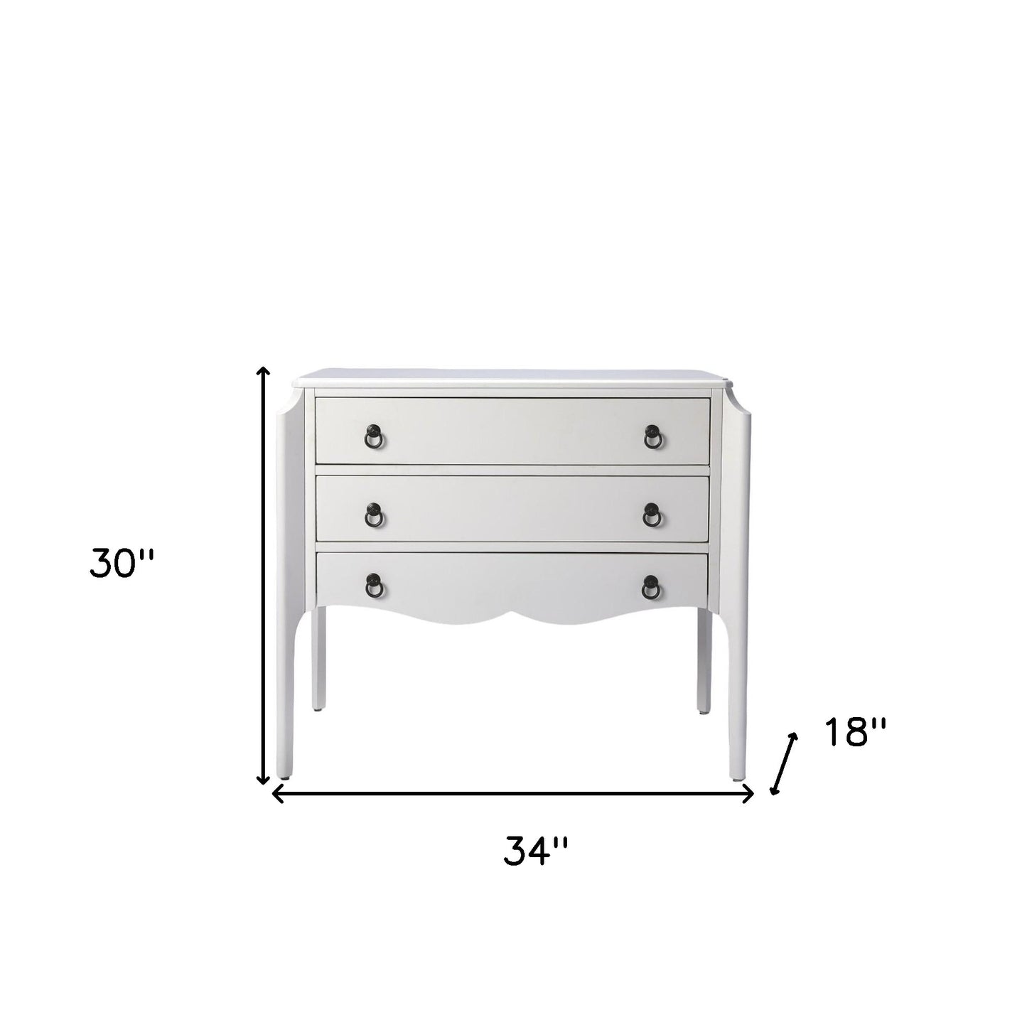 34" White Solid and Manufactured Wood Three Drawer Standard Chest-4