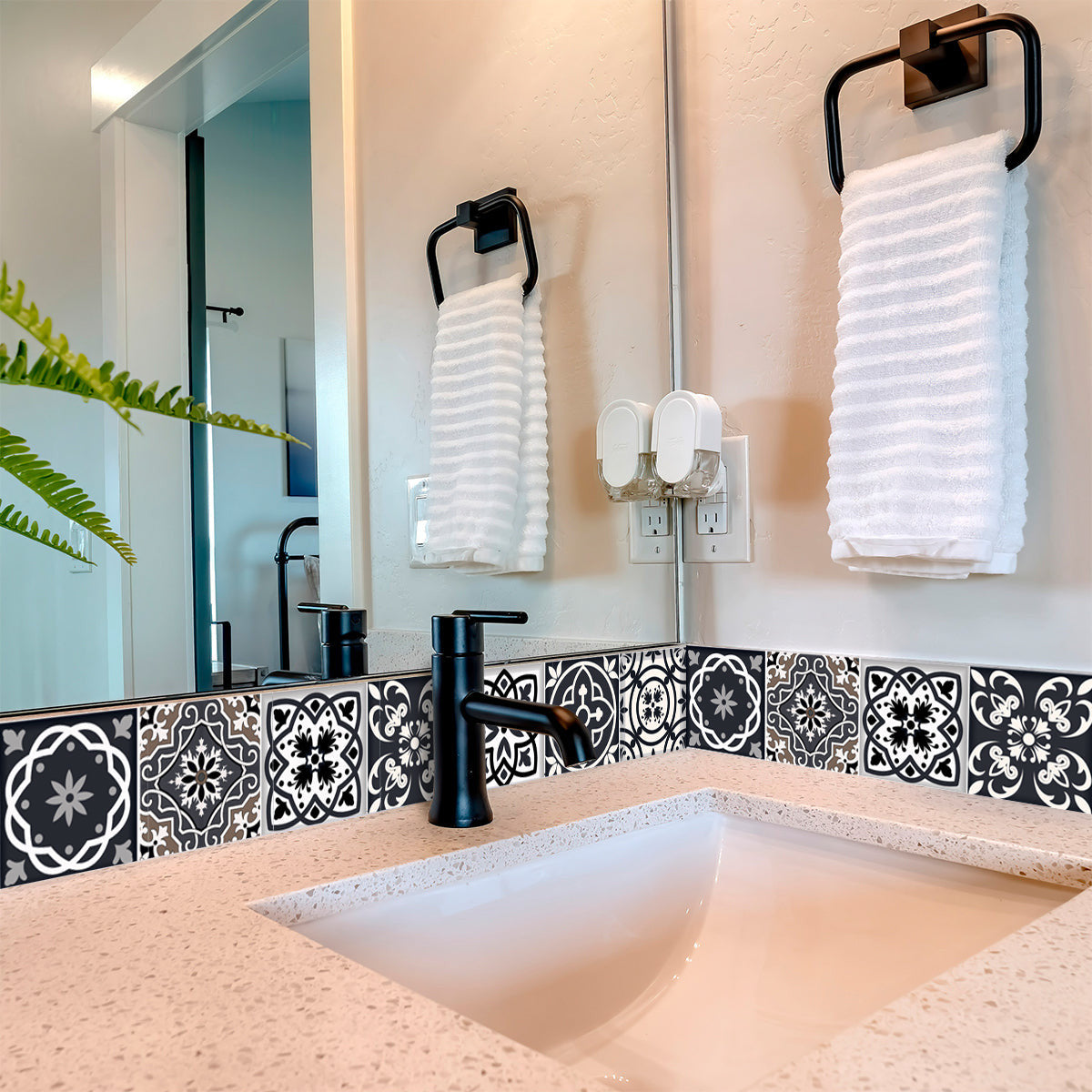 5" X 5" Black White And Tan Peel And Stick Removable Tiles-5