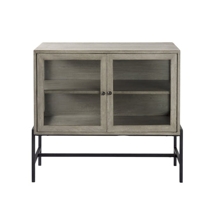 38" Gray Solid Wood Sideboard with Two Glass Doors-0