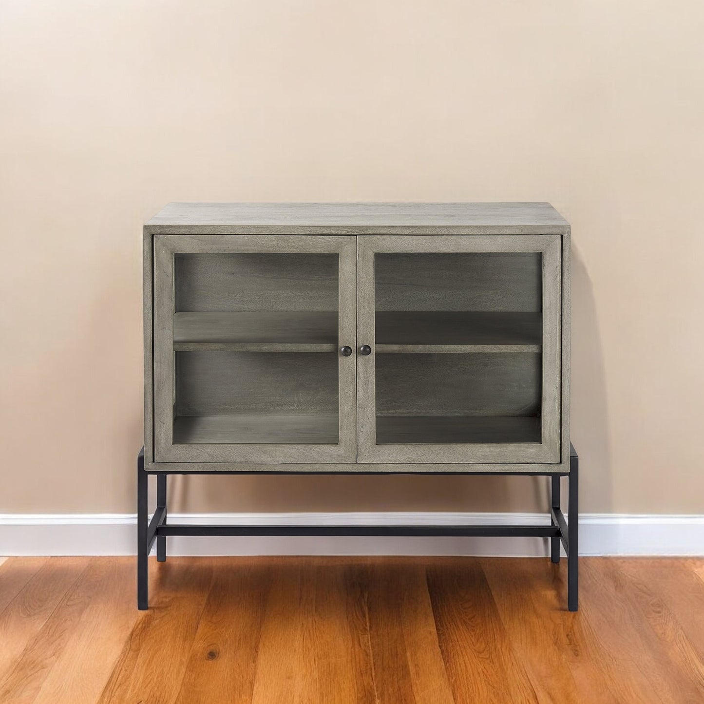 38" Gray Solid Wood Sideboard with Two Glass Doors-1