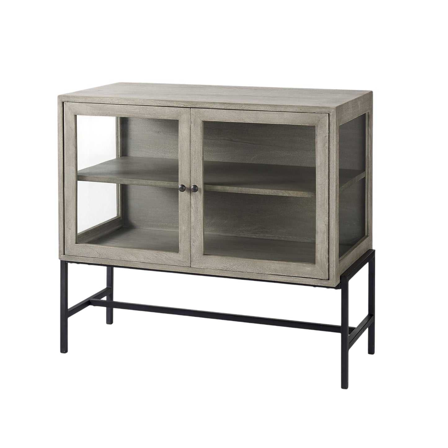 38" Gray Solid Wood Sideboard with Two Glass Doors-2