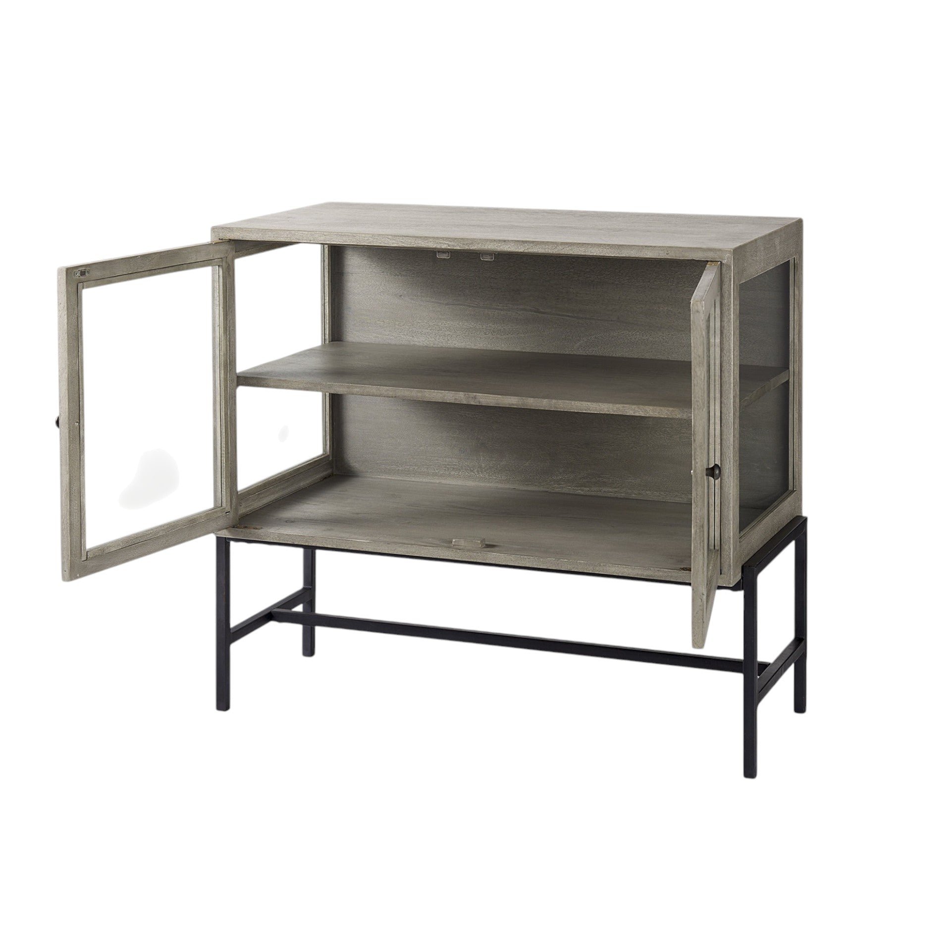 38" Gray Solid Wood Sideboard with Two Glass Doors-3