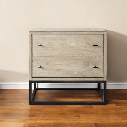 32" Natural Solid Wood Two Drawer Sideboard-1