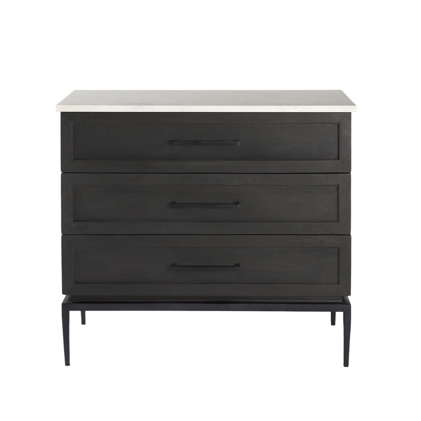 36" Black And White Solid Wood And Marble Three Drawer Dresser-0