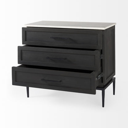 36" Black And White Solid Wood And Marble Three Drawer Dresser-4