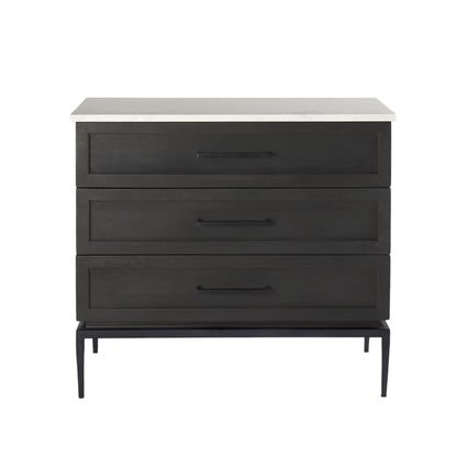 36" Black And White Solid Wood And Marble Three Drawer Dresser-5