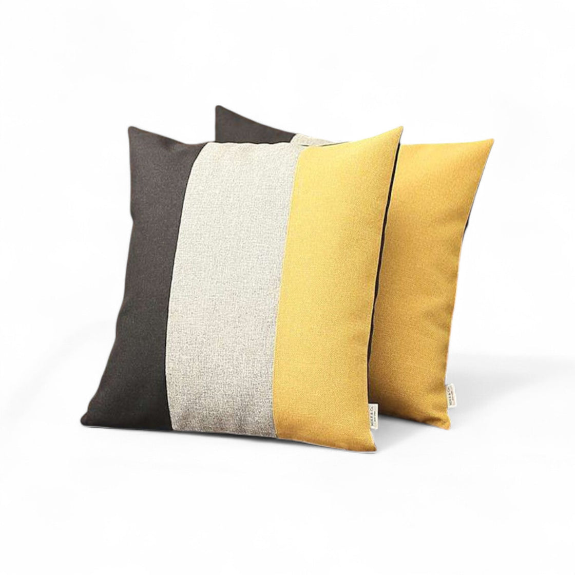 Set of Two 18" Gray Black And Yellow Fabric Throw Pillow Covers-1