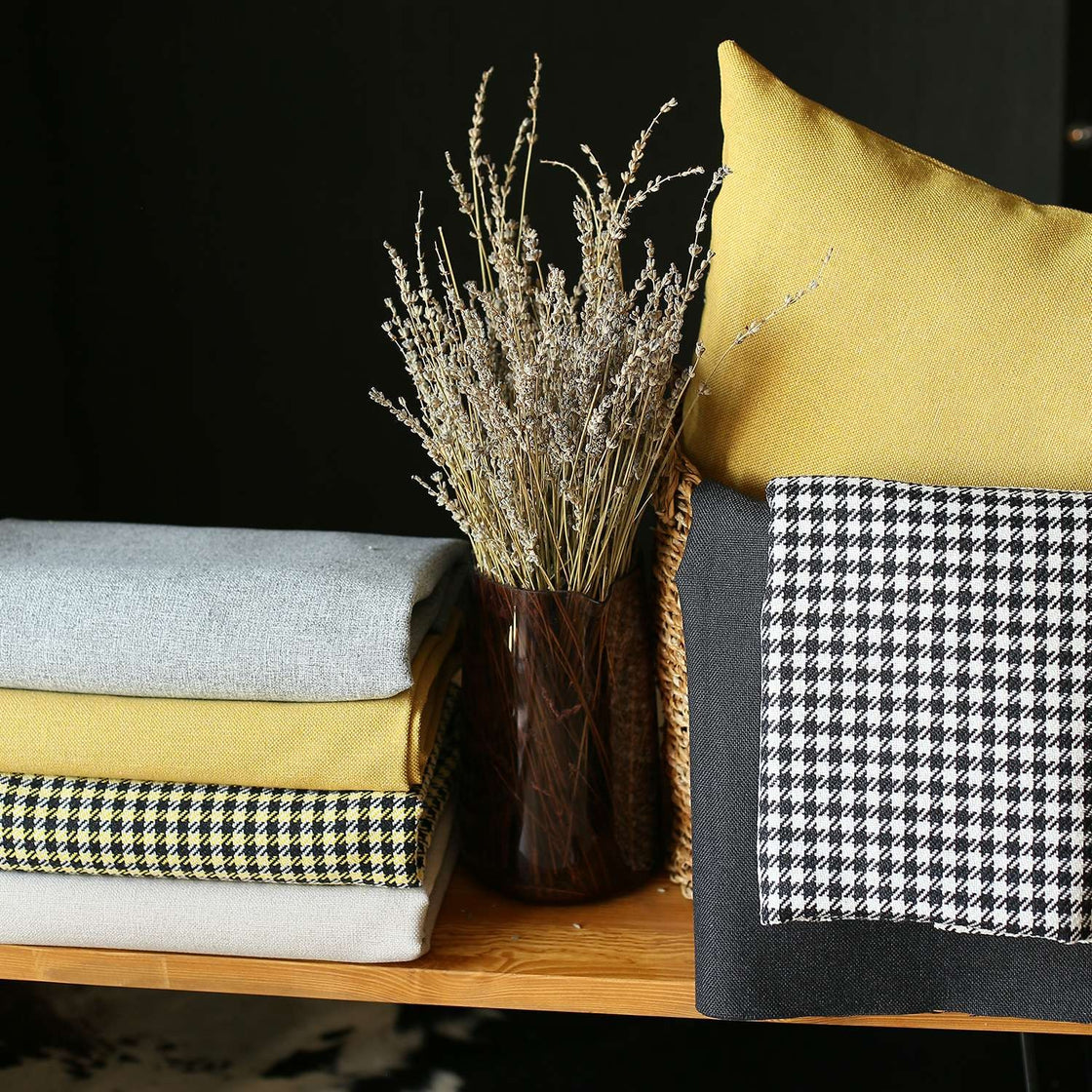 Set of Two 18" Gray Black And Yellow Fabric Throw Pillow Covers-5