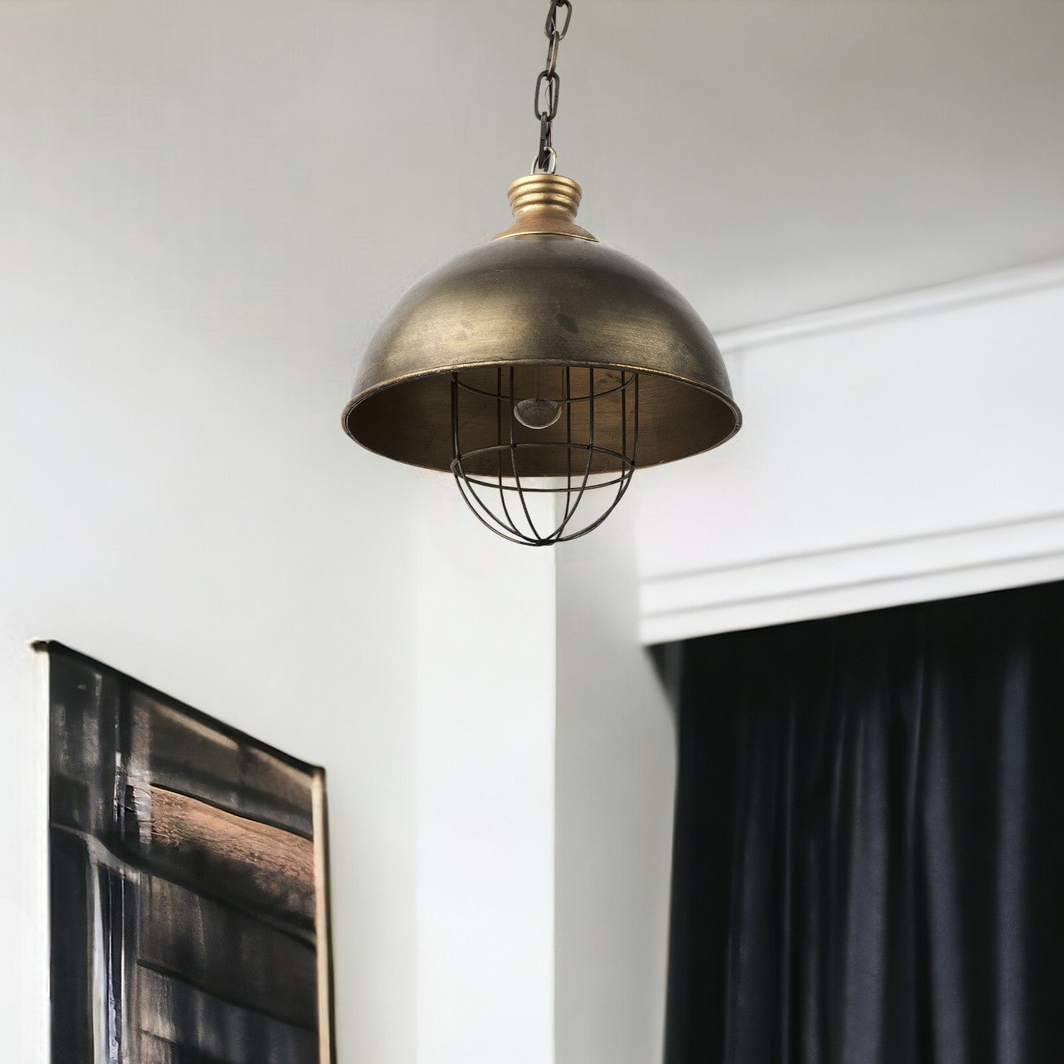 Distressed Bronze Metal Dome Hanging Light-1