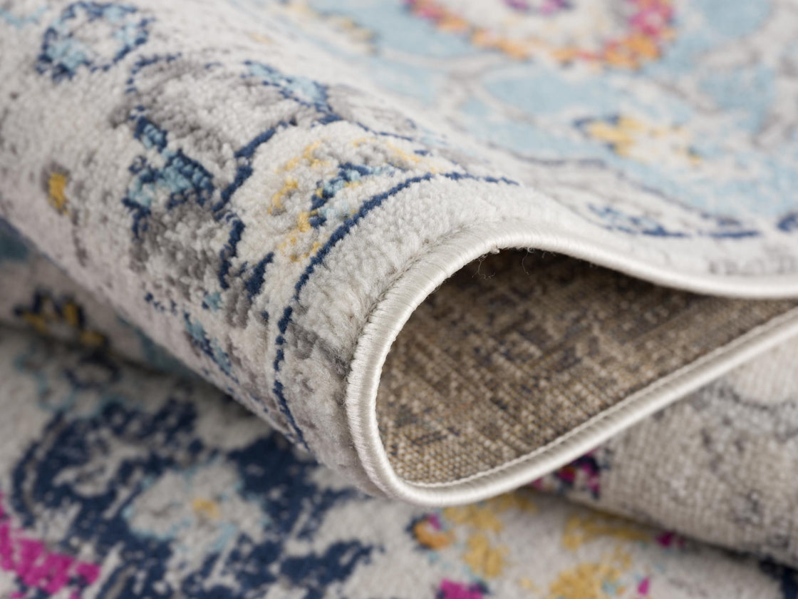 5' X 7' Blue and Ivory Floral Area Rug-4