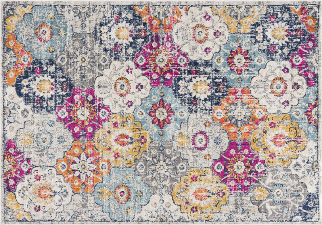 5' X 7' Blue and Ivory Floral Area Rug-1