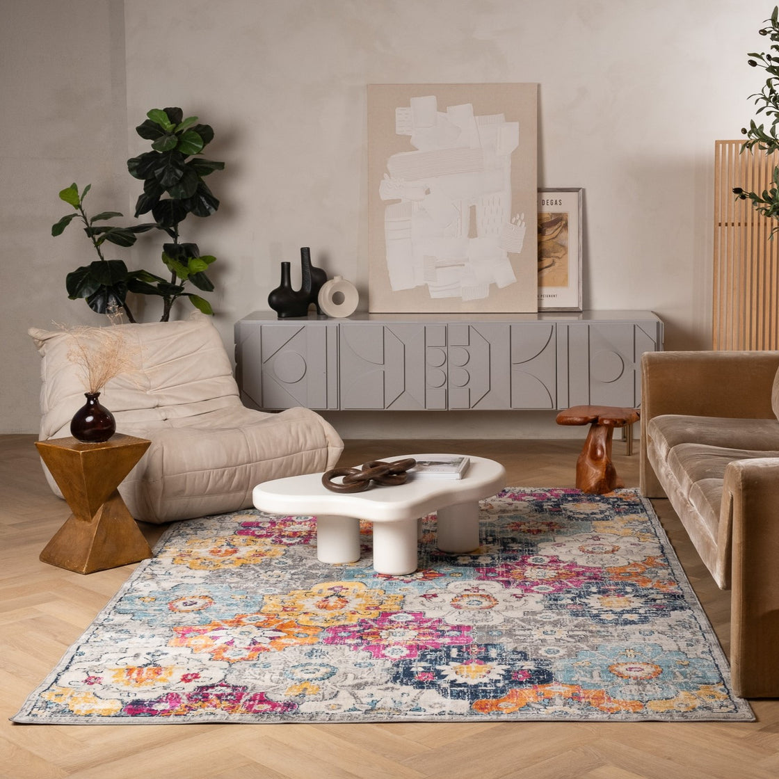 5' X 7' Blue and Ivory Floral Area Rug-7