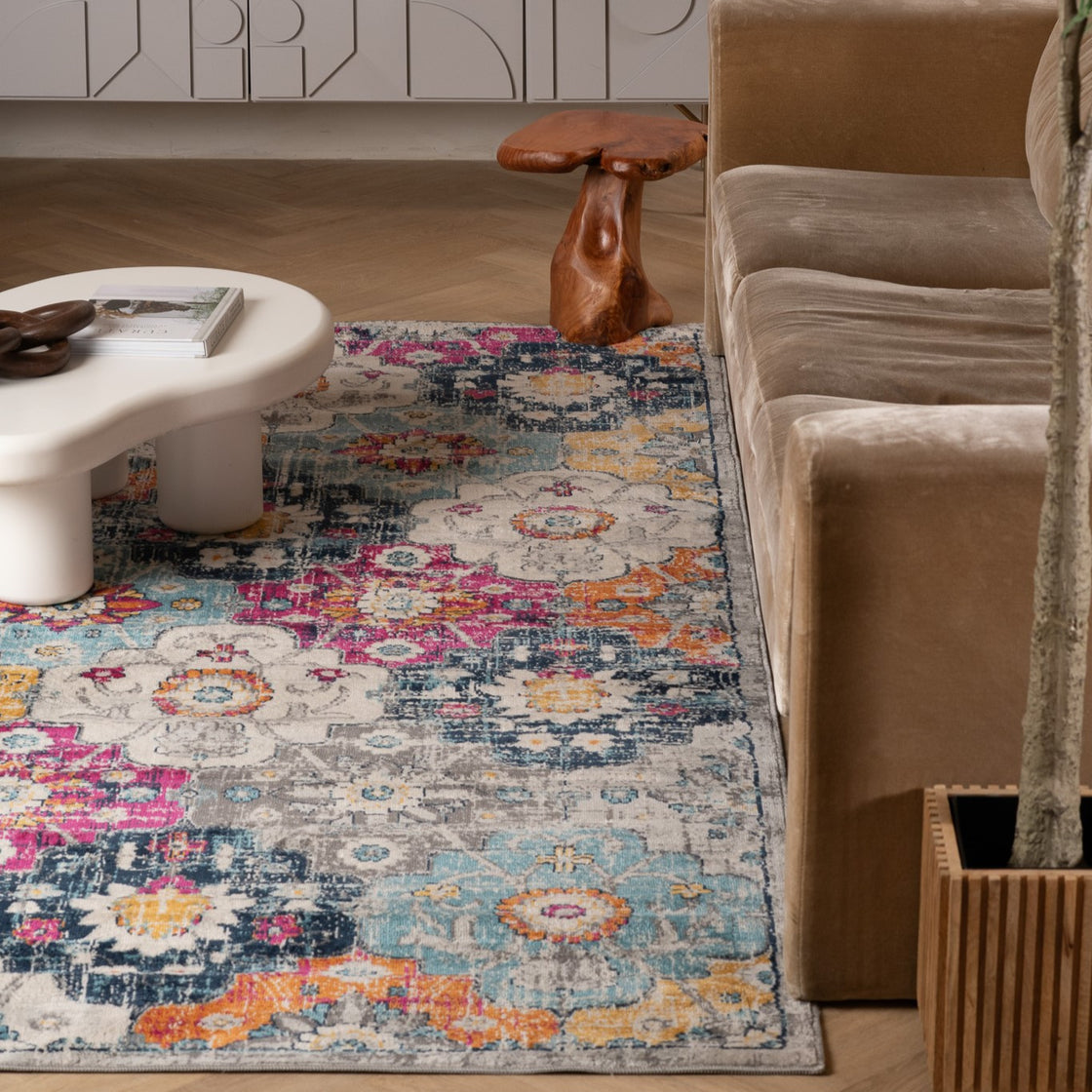 5' X 7' Blue and Ivory Floral Area Rug-8