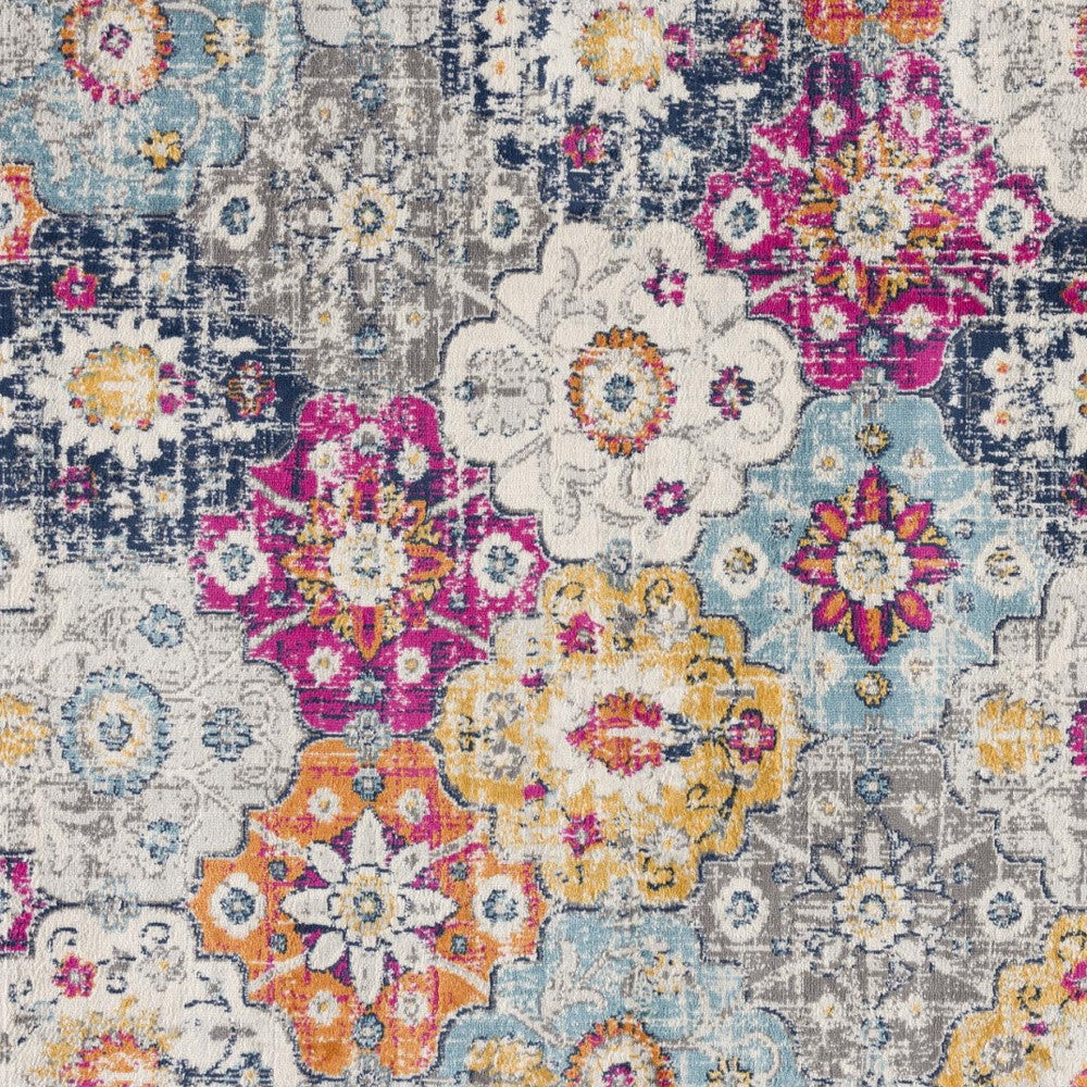 5' X 7' Blue and Ivory Floral Area Rug-5