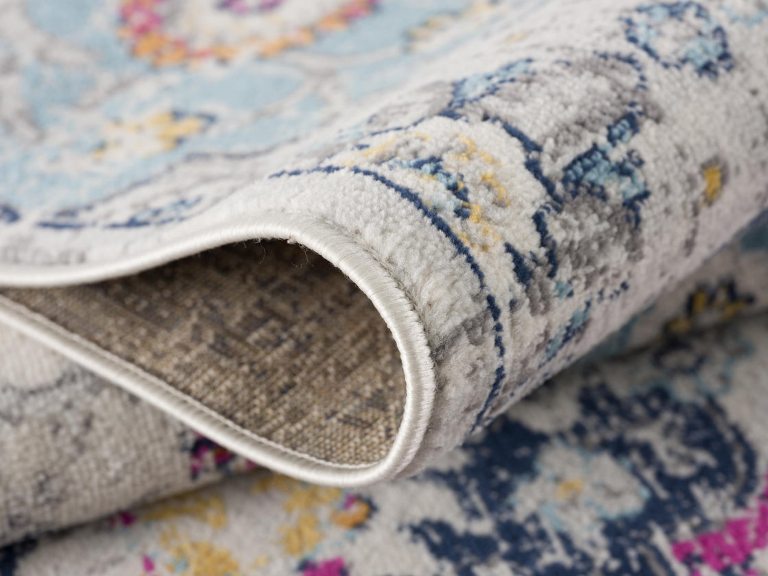 5' X 7' Blue and Ivory Floral Area Rug-3