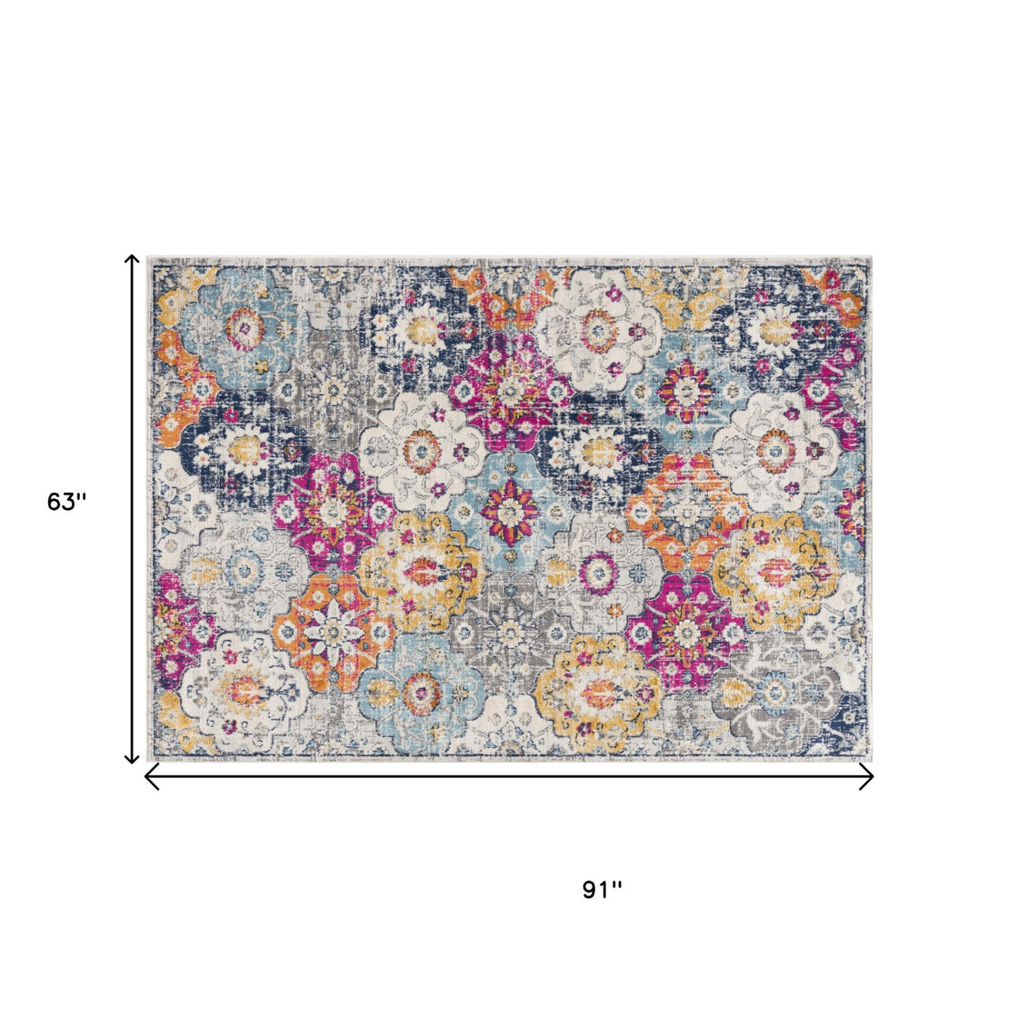 5' X 7' Blue and Ivory Floral Area Rug-2