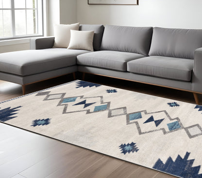 8' X 10' Blue and Ivory Southwestern Area Rug-1