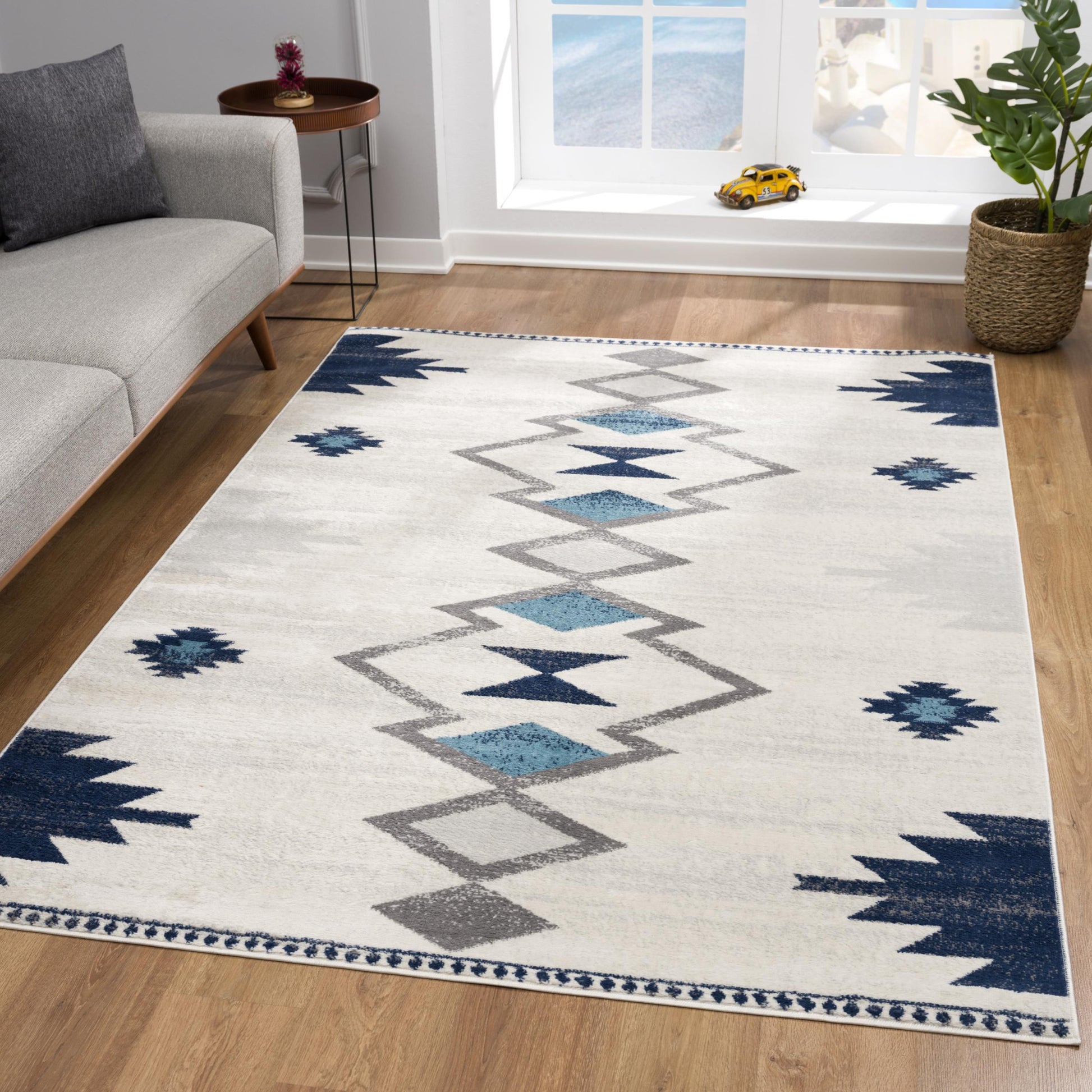 8' X 10' Blue and Ivory Southwestern Area Rug-8