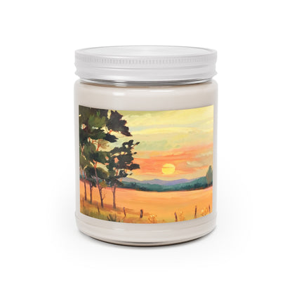 9oz Eco-Friendly Scented or Unscented Soy Wax Candle Jar with 'Sunsrise' Landscape Artwork by American Artist Barbara Cleary-0