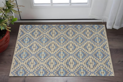 3' x 5' Blue Decorative Lattice Area Rug-0