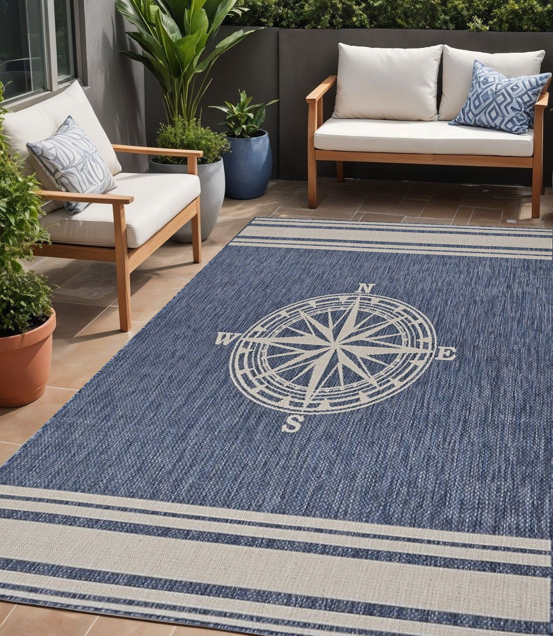 5' X 7' Blue And Gray Indoor Outdoor Area Rug-0