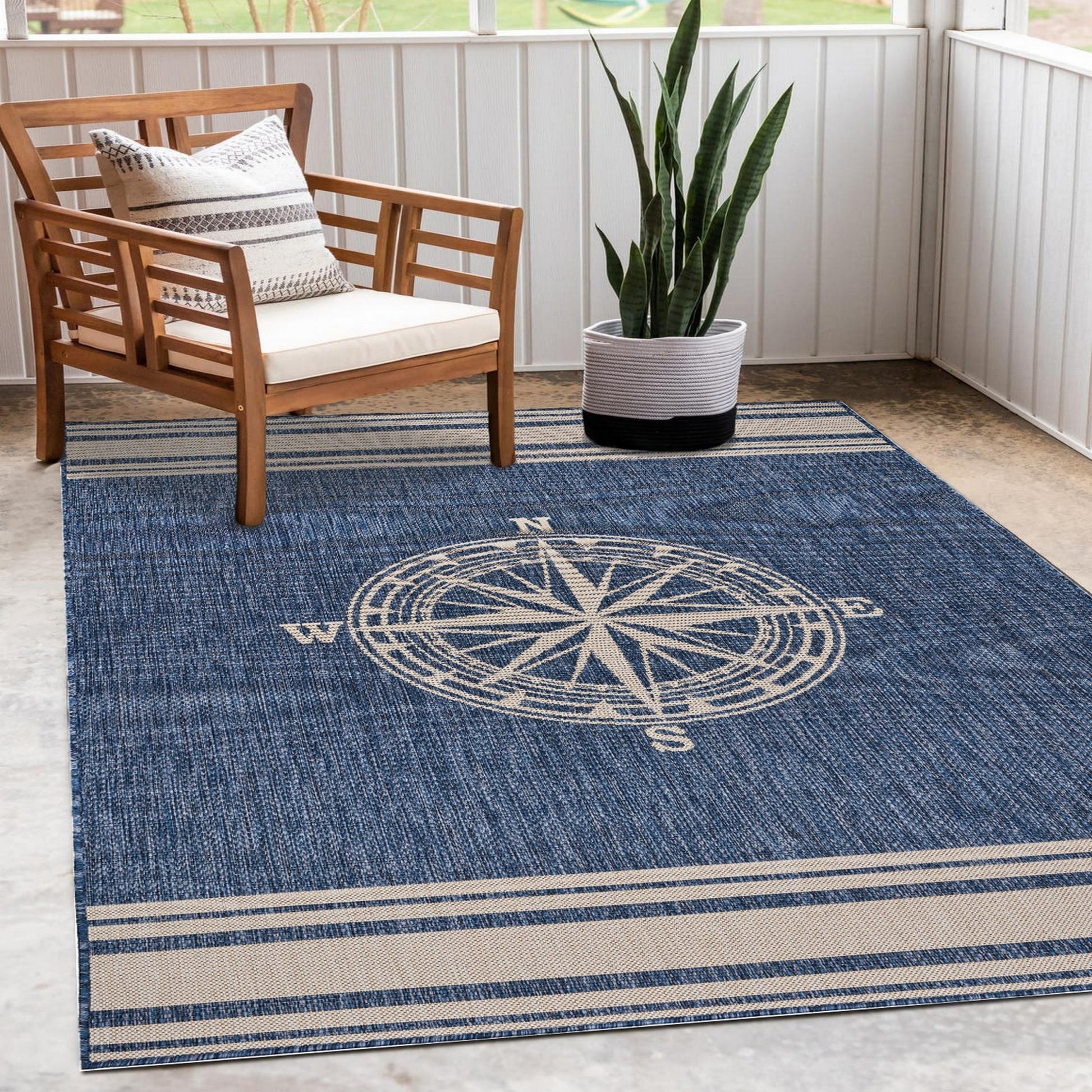 5' X 7' Blue And Gray Indoor Outdoor Area Rug-8