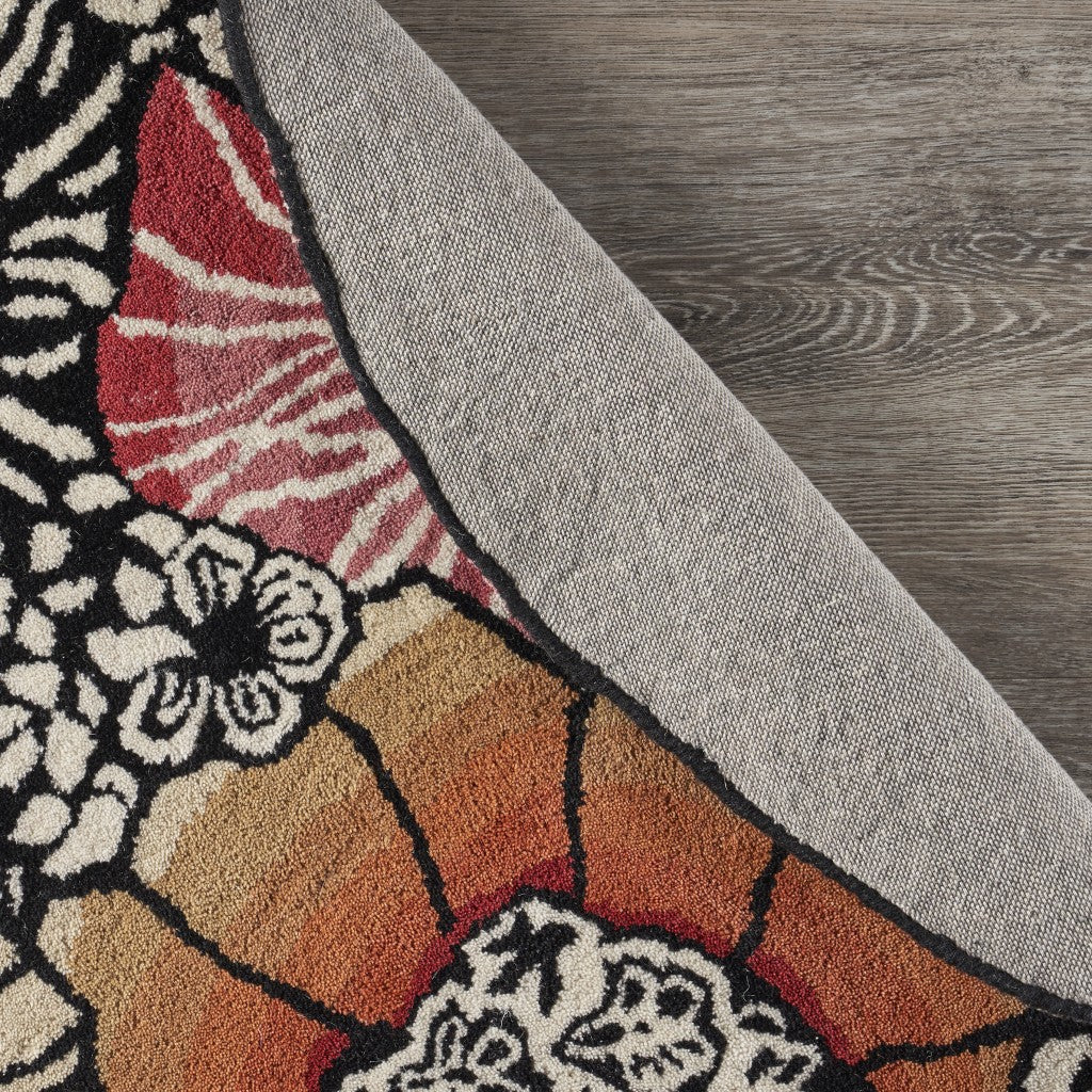 4' Round Red and Black Floral Area Rug-8