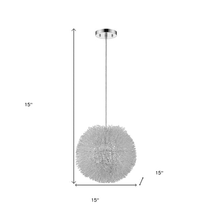 Luminary 1-Light Metallic Silver Pendant With Hand Woven Aluminum Wire Shade (15")-4