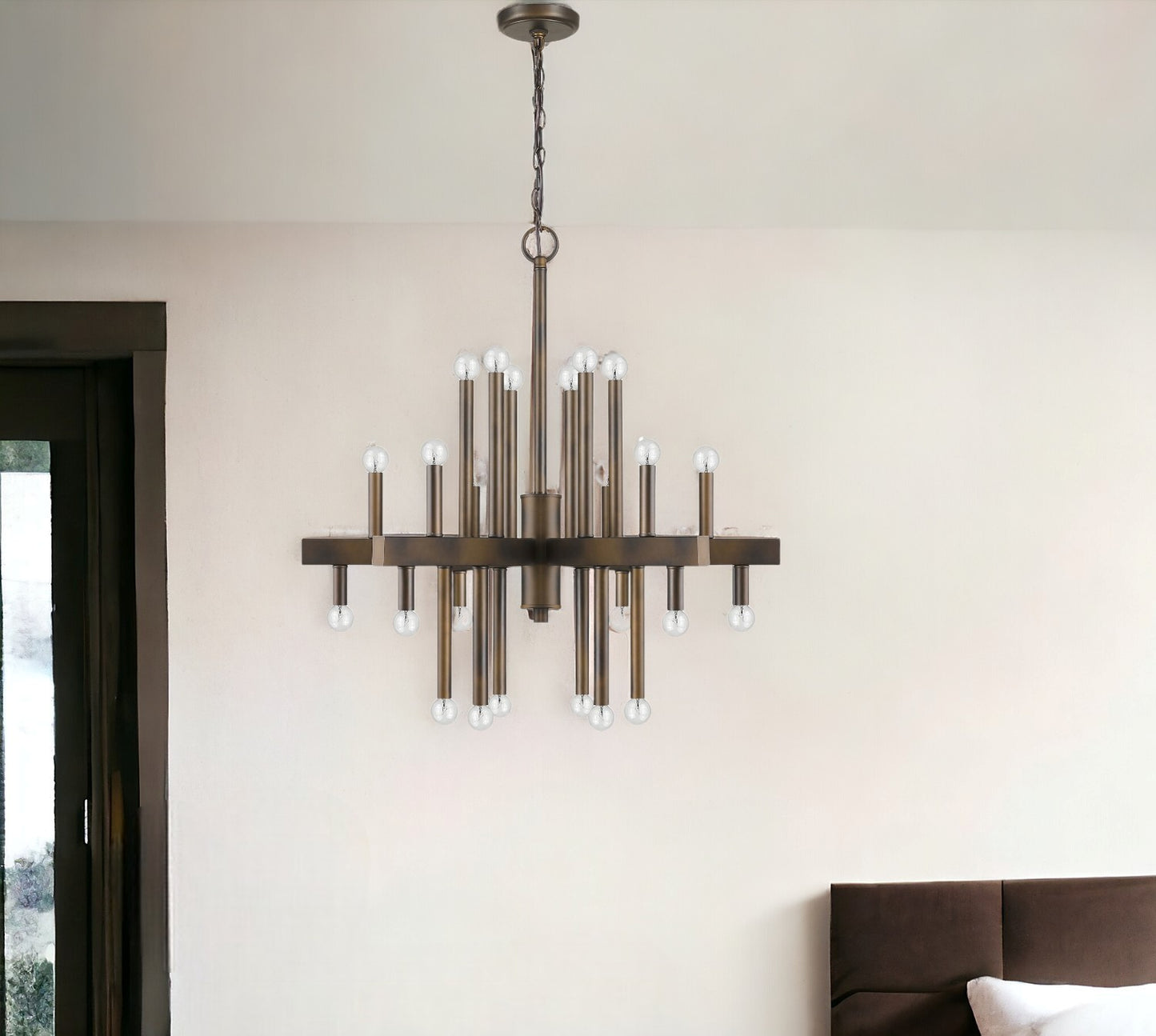 Brown Candle Style Multi Light Metal Dimmable Chandelier-0