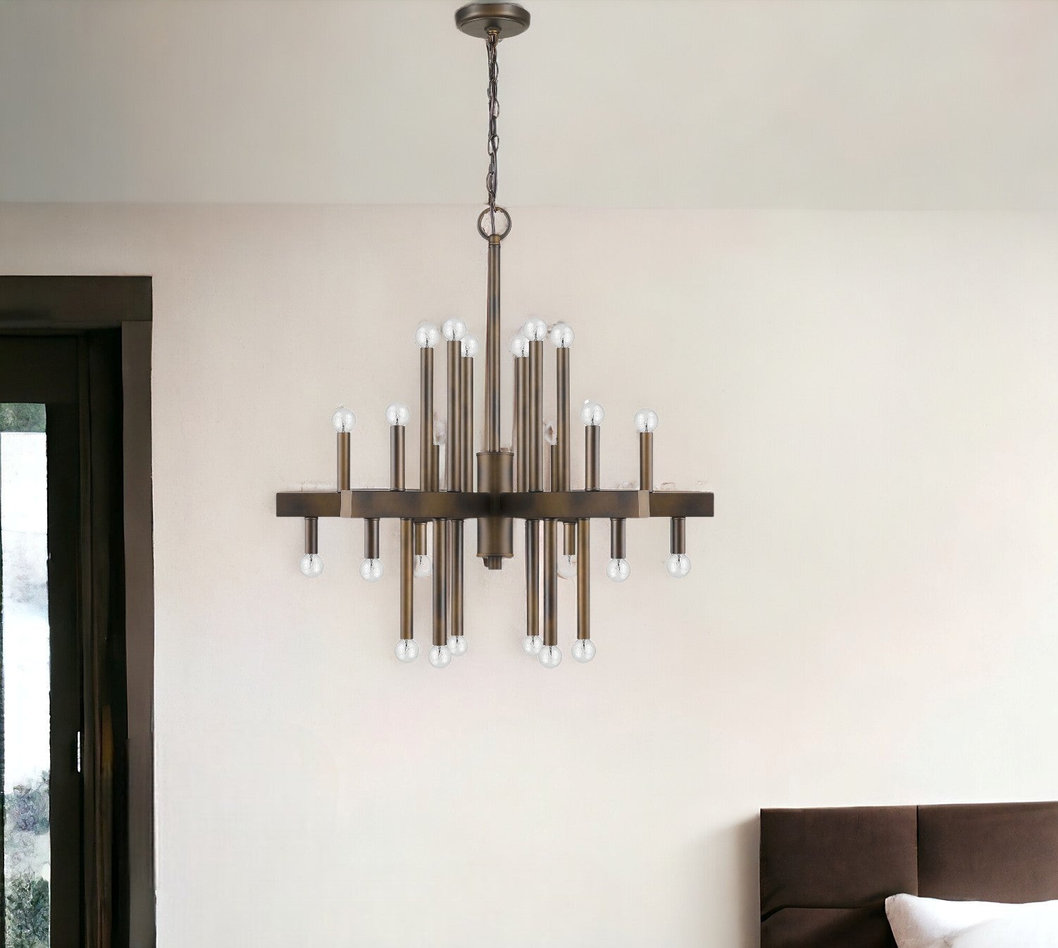Brown Candle Style Multi Light Metal Dimmable Chandelier-0