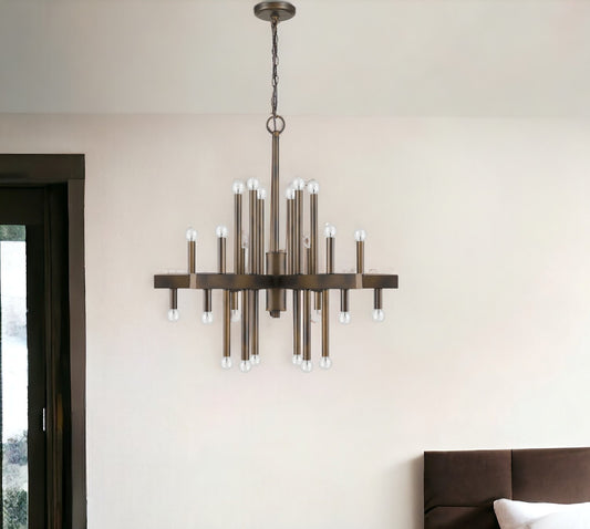 Brown Candle Style Multi Light Metal Dimmable Chandelier-0