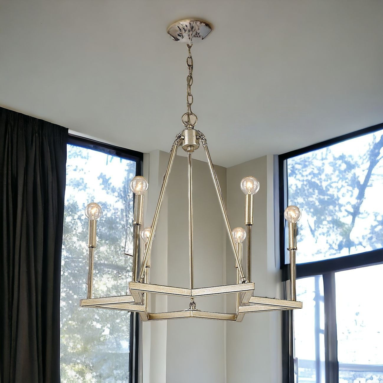Gold Candle Style Six Light Metal Dimmable Chandelier-1