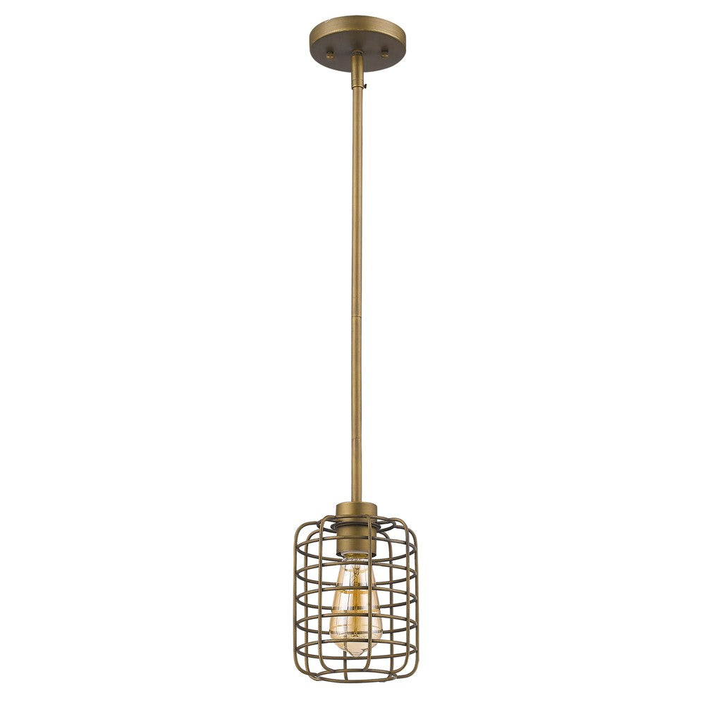 Brushed Gold Metal Cage Hanging Light-0