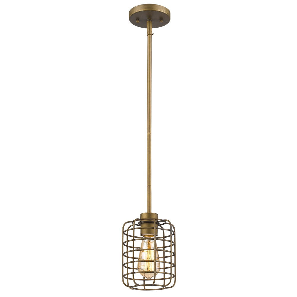 Brushed Gold Metal Cage Hanging Light-2