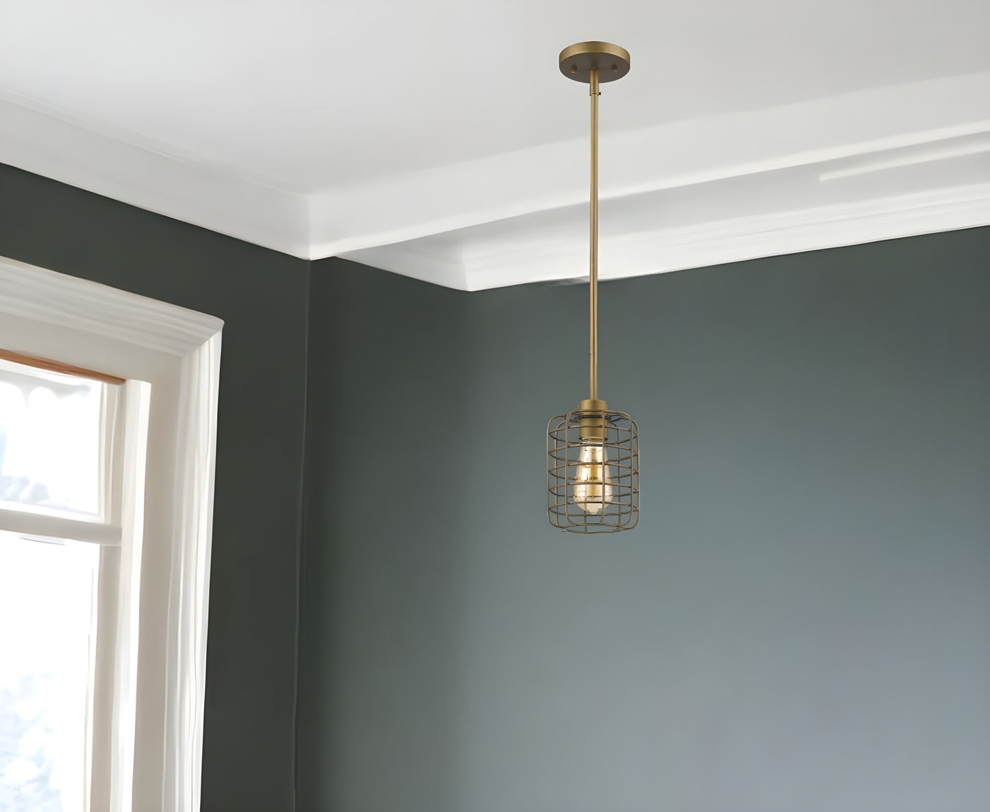 Brushed Gold Metal Cage Hanging Light-1