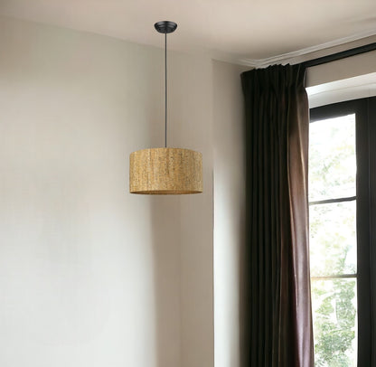 Matte Black Cork Shade Modern One Light Hanging Pendent Lamp-1