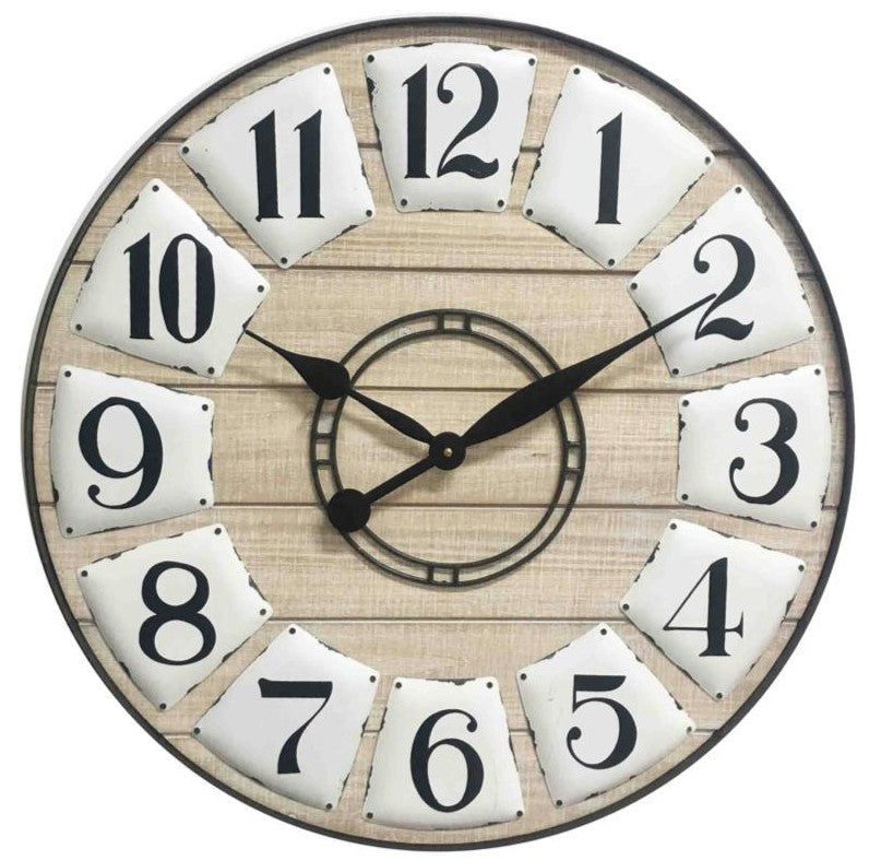 24" Circle Black and White Wood Analog Wall Clock-0