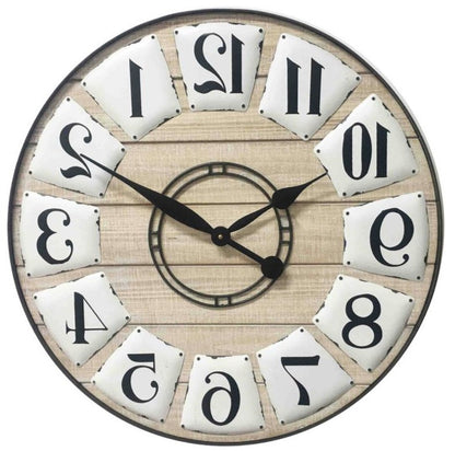24" Circle Black and White Wood Analog Wall Clock-3