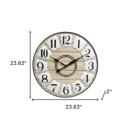 24" Circle Black and White Wood Analog Wall Clock-5