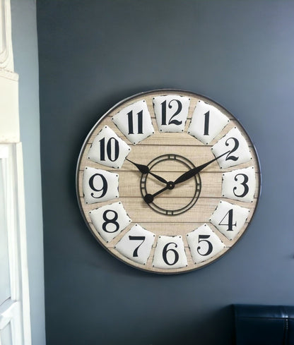 24" Circle Black and White Wood Analog Wall Clock-1