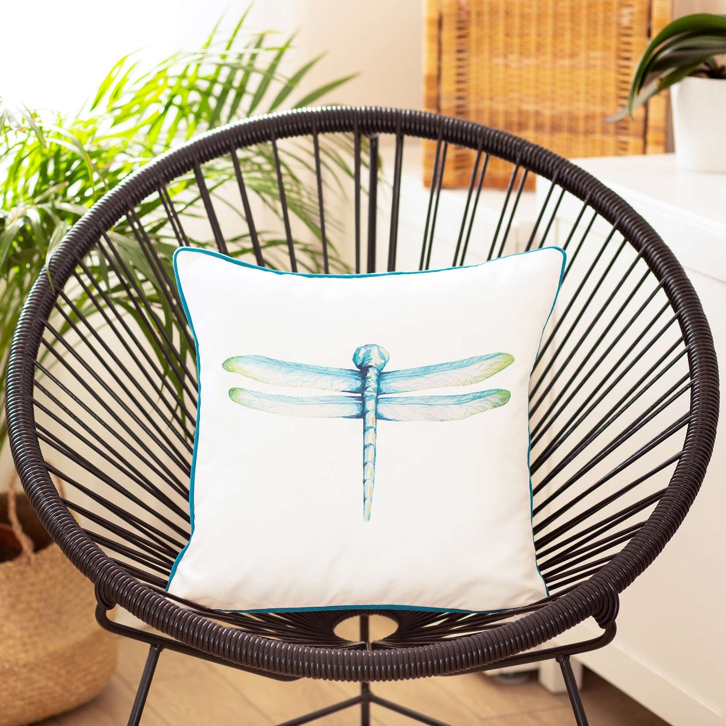 Aqua Blue Watercolor Dragonfly Throw Pillow-4