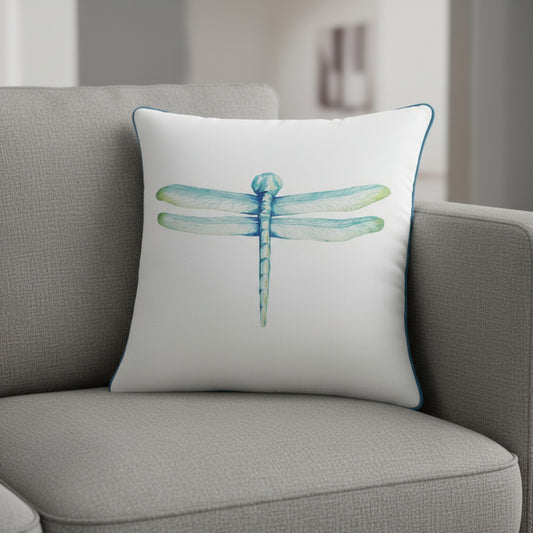 Aqua Blue Watercolor Dragonfly Throw Pillow-0